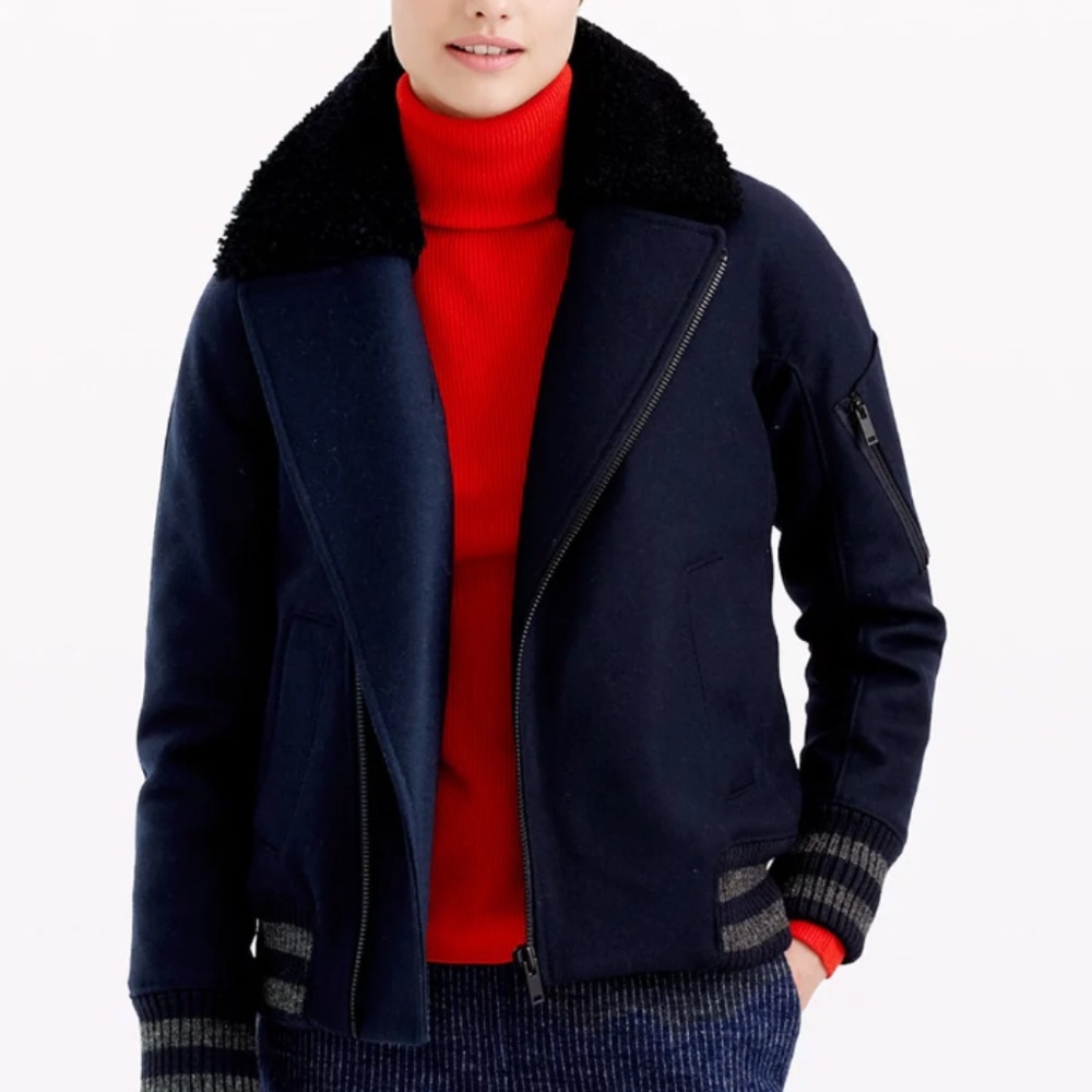Navy Shearling Collar Women's Jacket